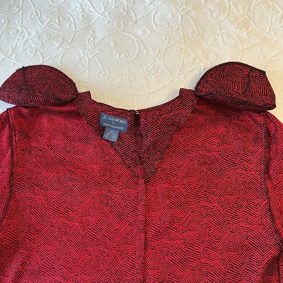 Vintage 80's 100% Silk J.L. Sanford for Narragansett Red & Black Blouse & Skirt - Picture 5 of 14